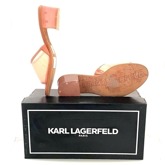 NIB KARL LAGERFELD Paris Coral Transparent Slip-On Block Heel Sandals Size 6 - Picture 8 of 10
